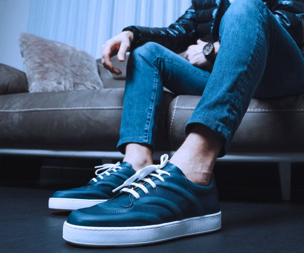 Sneakers homme cuir bleu - NAVY
