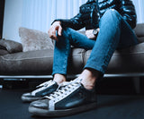Sneakers homme cuir gris/bleu - CALISTO